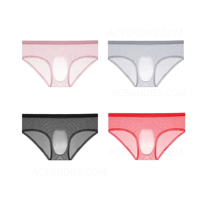 3D Seamless Pouch - Men's See-Through Ice Silk Mesh Briefs (4-Pack) JEWYEE 1958