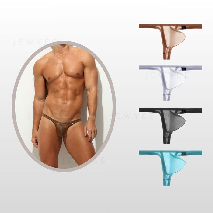 4-Pack Men's See-through Ice Silk Thongs Up to Size XXL - JEWYEE AY 855