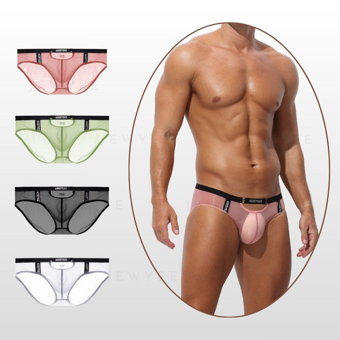 (4-Pack) Men's See-through Ice Silk Briefs Up to Size XXL- JEWYEE AY1982