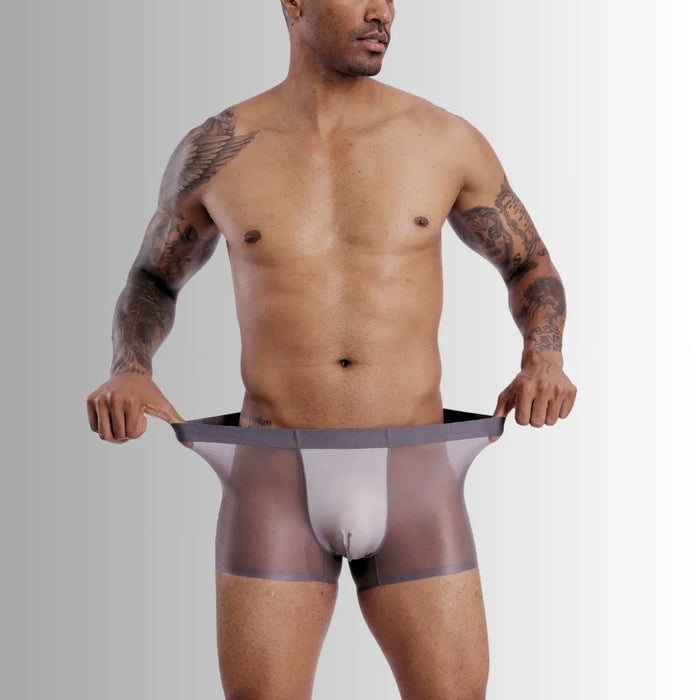 JEWYEE Men's See through Ultra Thin Ice Silk Underpants. Breathable boxer briefs. feel fantastic next to skin and have plenty of stretch for greater comfort during workout. Silky fabric reduces chafing between  thighsWicks away moisture and dries quickly. Spacious pouch provides enough support.