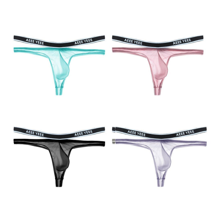 Men's Ultra Thin See-through Ice Silk Thongs Up to Size XXL (4-Pack) - JEWYEE 840B