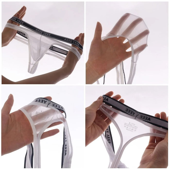 Men's Ultra Thin See-through Ice Silk Thongs Up to Size XXL (4-Pack) - JEWYEE 840B