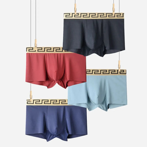 Men's Decorated Waistband Ultra Thin Ice Silk Trunks (4 Pack) - JEWYEE 3004