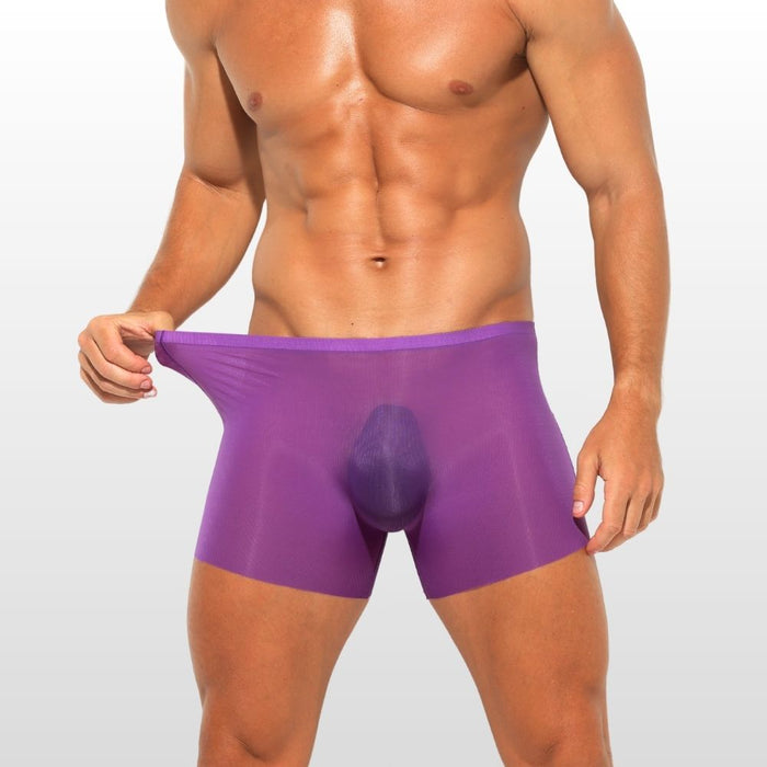 Men's  3D seamless pouch See-through Ribbed Ice Silk Trunks Up to Size XXL (5-Pack) JEWYEE AY 813