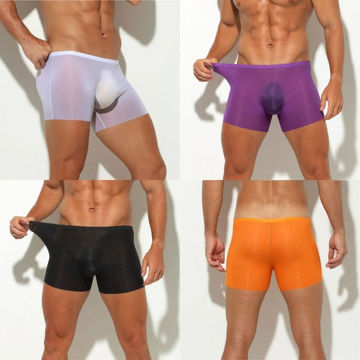 Men's  3D seamless pouch See-through Ribbed Ice Silk Trunks Up to Size XXL (5-Pack) JEWYEE AY 813