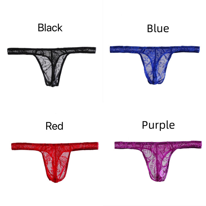 3D Pouch - See-Through Lace Thongs for Men (4-Pack) JEWYEE NYK106 —